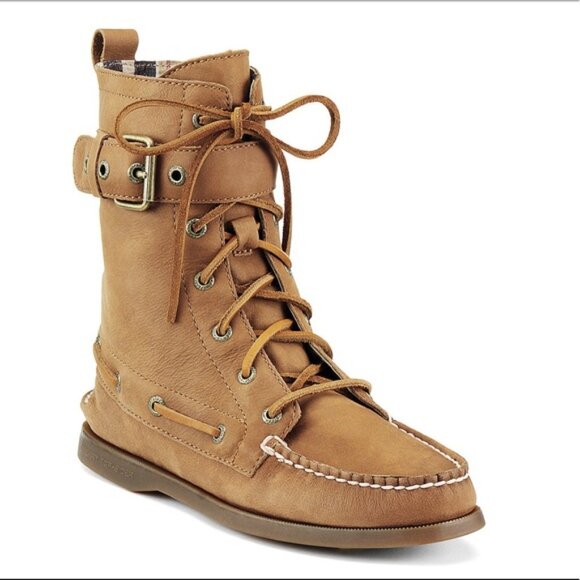 Sperry Top Sider Starpoint Lace Up Boots Size 8.5 Tan Leather - Picture 2 of 13